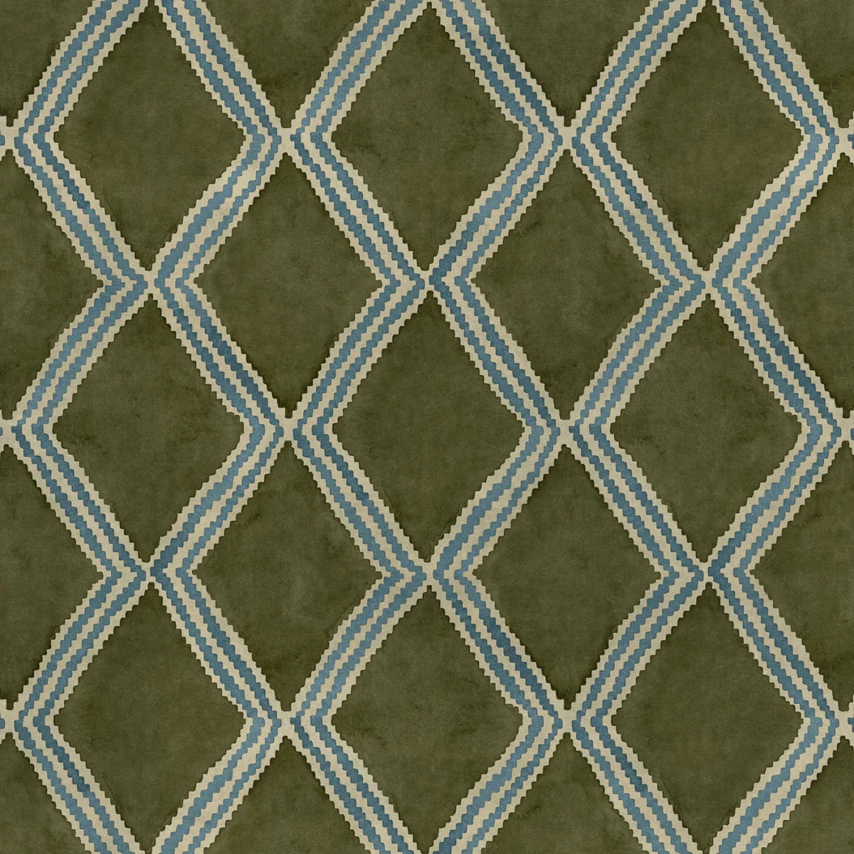 Inca Fabric - Mossy Well by Inca Fabric from Linwood Fabrics Inca collection - green geometric velvet-chenille