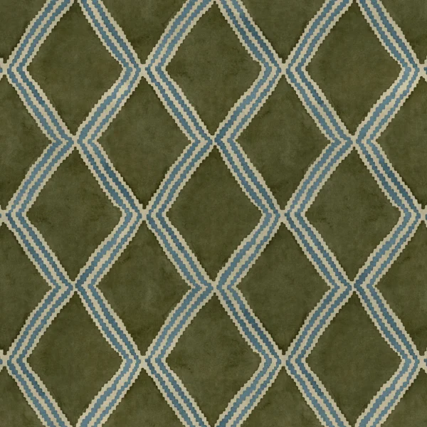 Inca Fabric - Mossy Well by Inca Fabric from Linwood Fabrics Inca collection - green geometric velvet-chenille