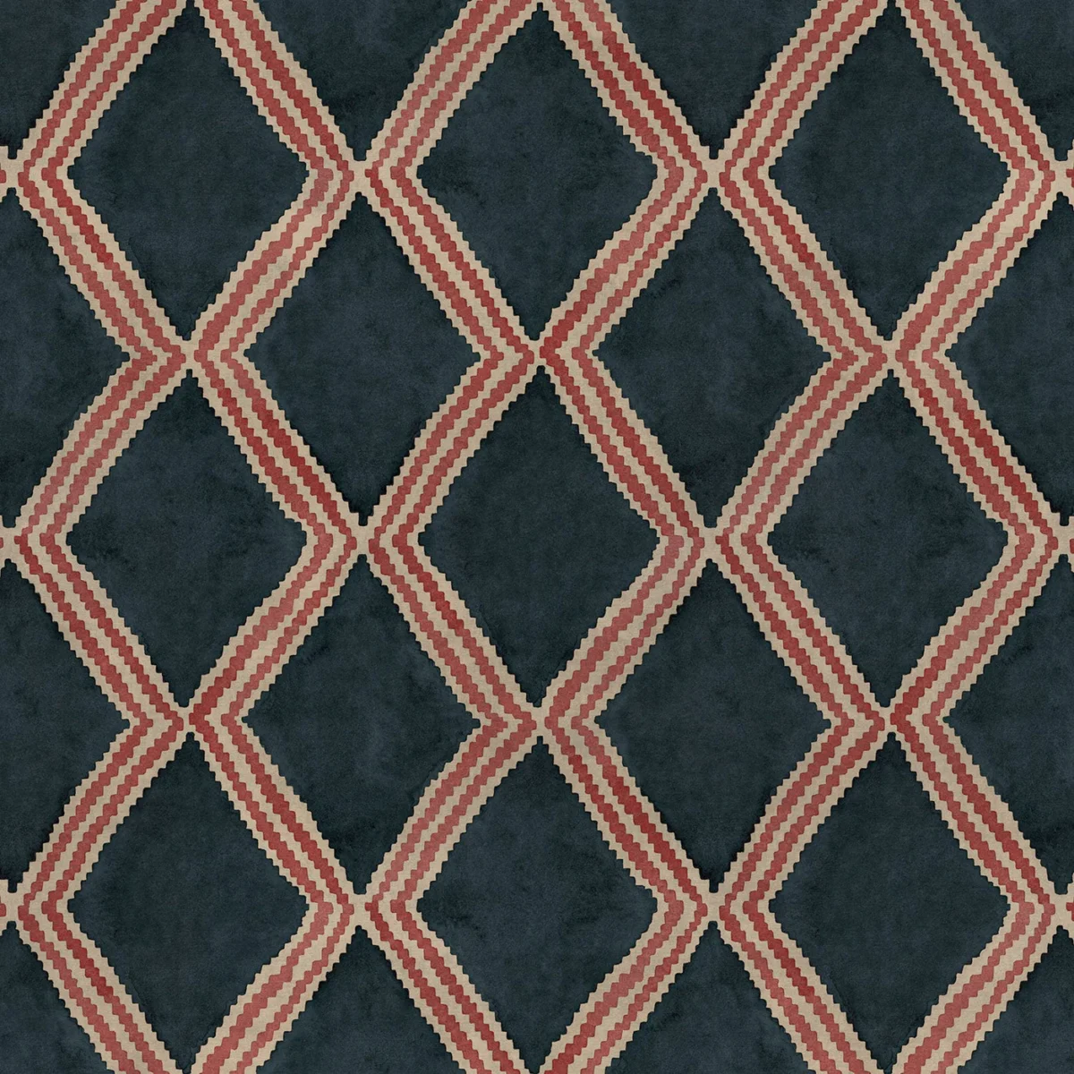 Inca Fabric - Midnight Berry by Inca Fabric from Linwood Fabrics Inca collection - blue geometric velvet-chenille