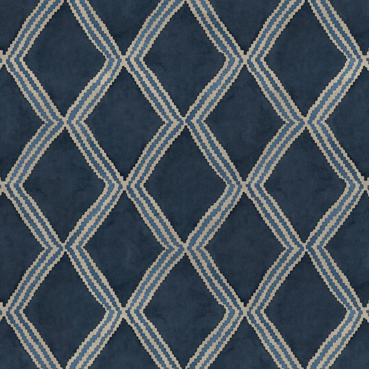 Inca Fabric - Indigo by Inca Fabric from Linwood Fabrics Inca collection - blue geometric velvet-chenille