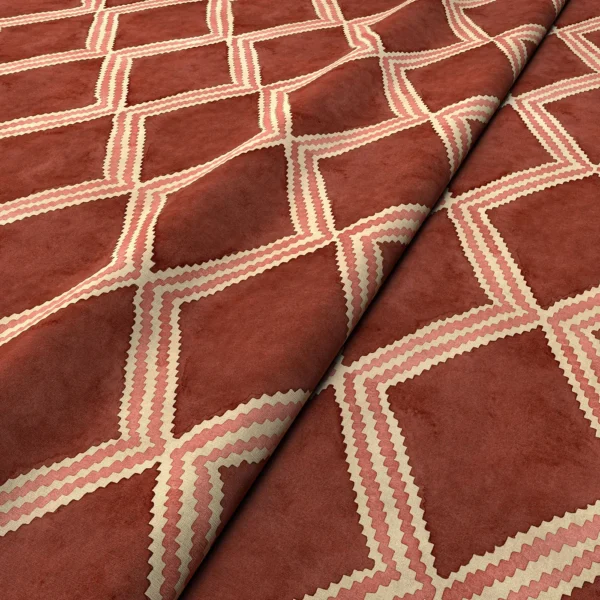 Inca Fabric - Blush Red by Inca Fabric from Linwood Fabrics Inca collection - red geometric velvet-chenille