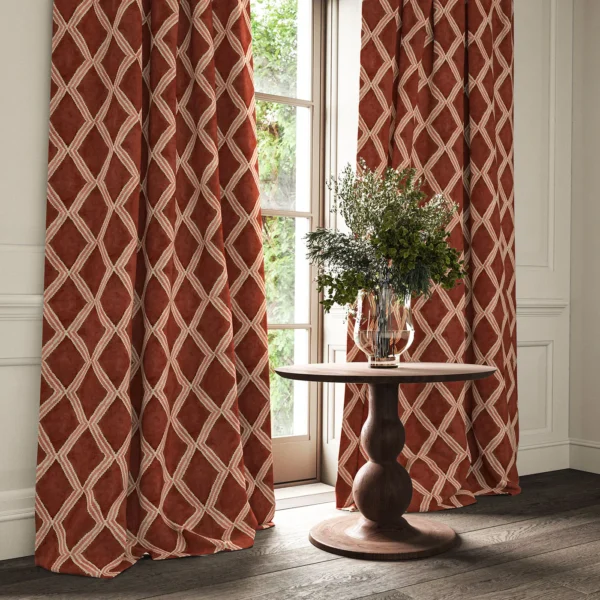 Inca Fabric - Blush Red by Inca Fabric from Linwood Fabrics Inca collection - red geometric velvet-chenille