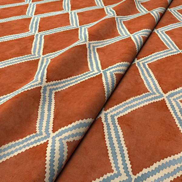 Inca Fabric - Brick by Inca Fabric from Linwood Fabrics Inca collection - red geometric velvet-chenille