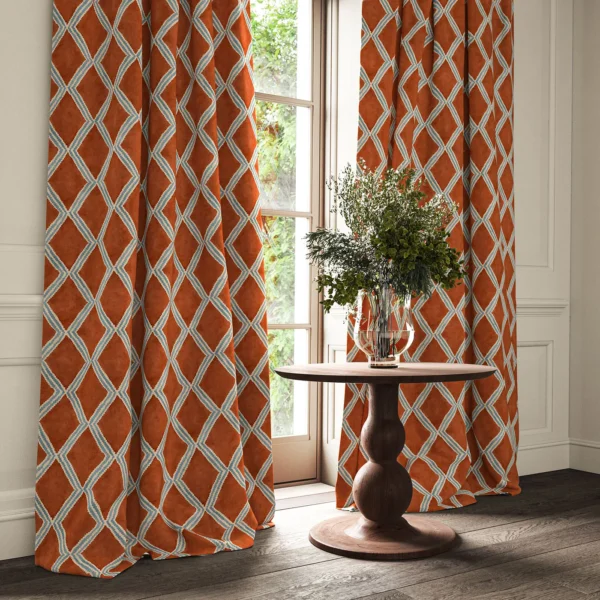 Inca Fabric - Brick by Inca Fabric from Linwood Fabrics Inca collection - red geometric velvet-chenille