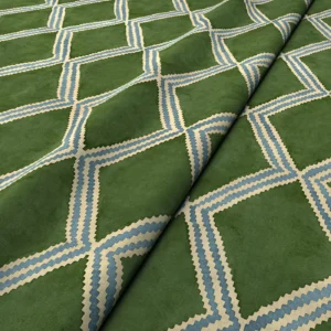 Inca Fabric from Linwood Fabrics Inca collection - green geometric velvet-chenille