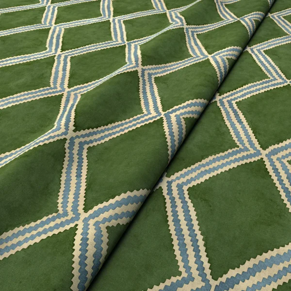 Inca Fabric - Fraser Fir by Inca Fabric from Linwood Fabrics Inca collection - green geometric velvet-chenille