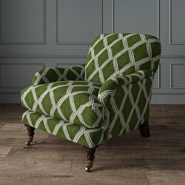 Inca Fabric - Fraser Fir by Inca Fabric from Linwood Fabrics Inca collection - green geometric velvet-chenille