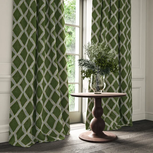 Inca Fabric - Fraser Fir by Inca Fabric from Linwood Fabrics Inca collection - green geometric velvet-chenille