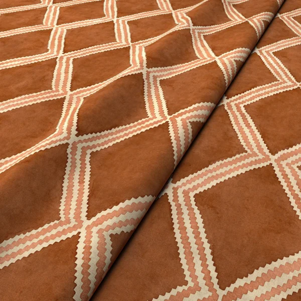 Inca Fabric - Gingerbread by Inca Fabric from Linwood Fabrics Inca collection - orange geometric velvet-chenille