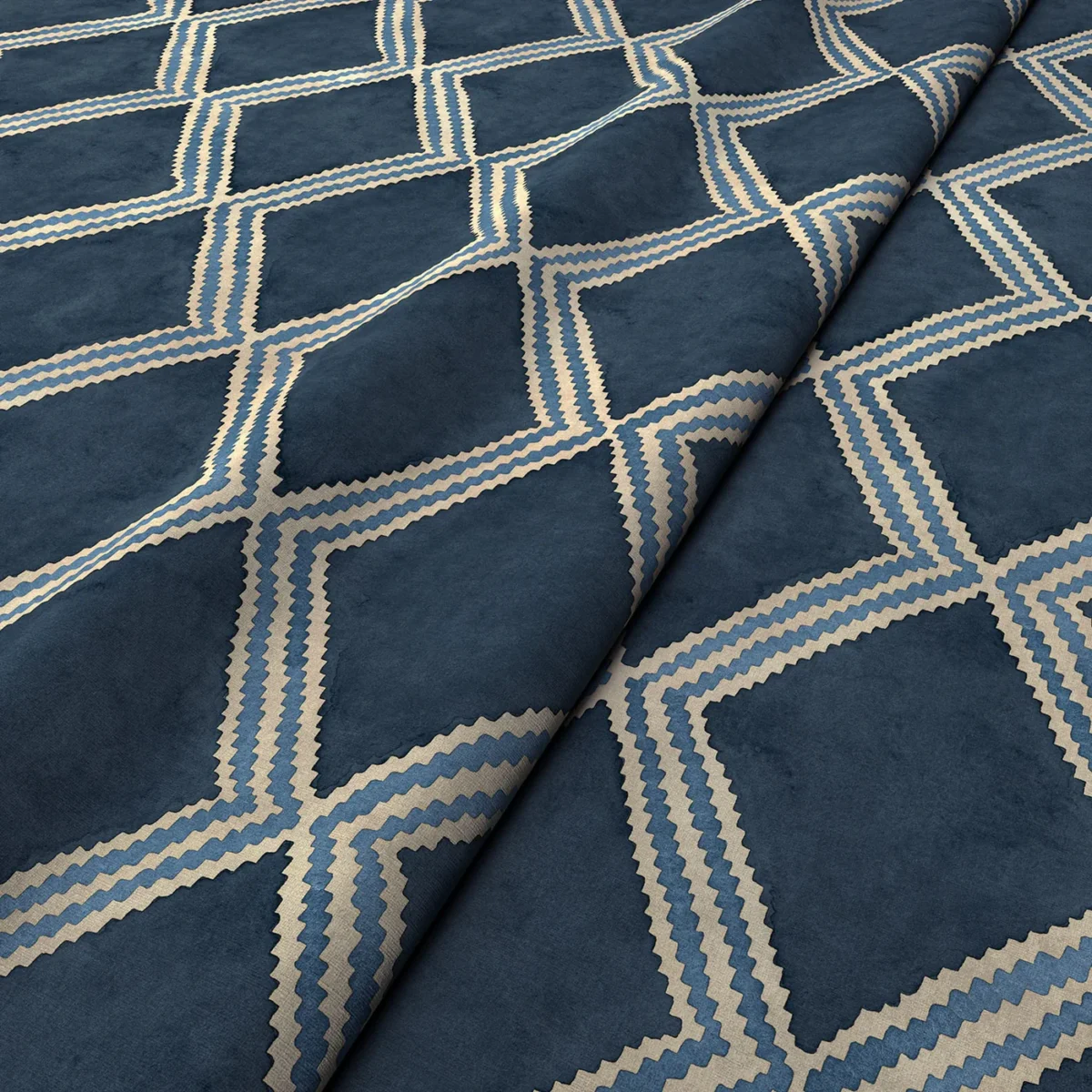 Inca Fabric - Indigo by Inca Fabric from Linwood Fabrics Inca collection - blue geometric velvet-chenille