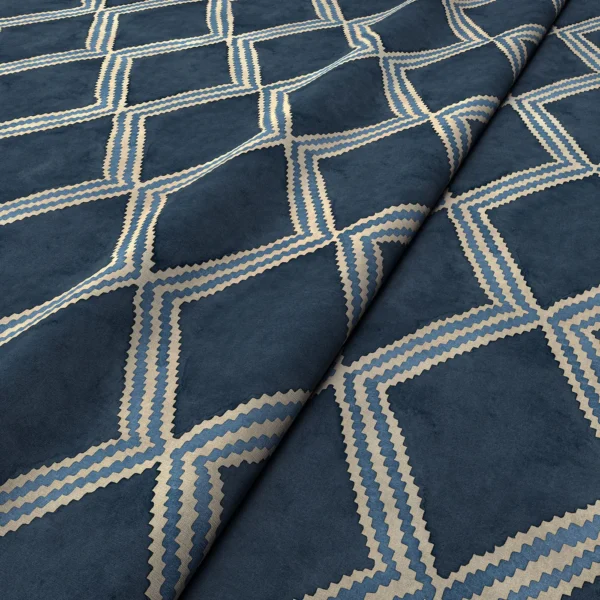 Inca Fabric - Indigo by Inca Fabric from Linwood Fabrics Inca collection - blue geometric velvet-chenille
