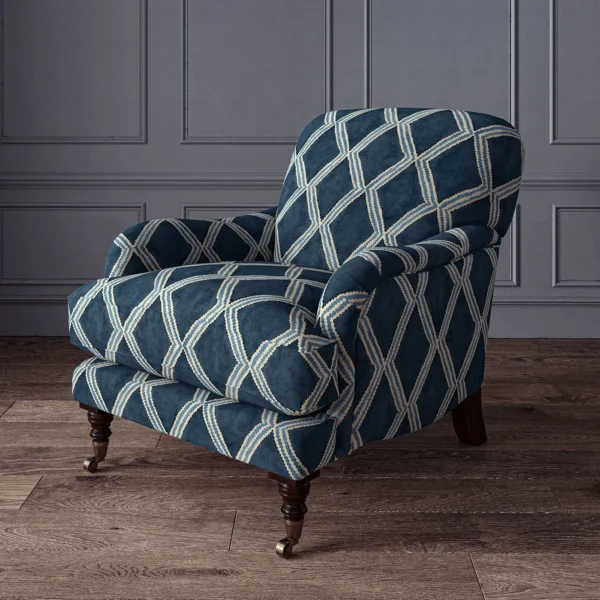 Inca Fabric - Indigo by Inca Fabric from Linwood Fabrics Inca collection - blue geometric velvet-chenille