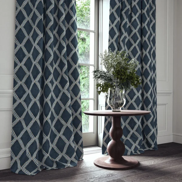 Inca Fabric - Indigo by Inca Fabric from Linwood Fabrics Inca collection - blue geometric velvet-chenille