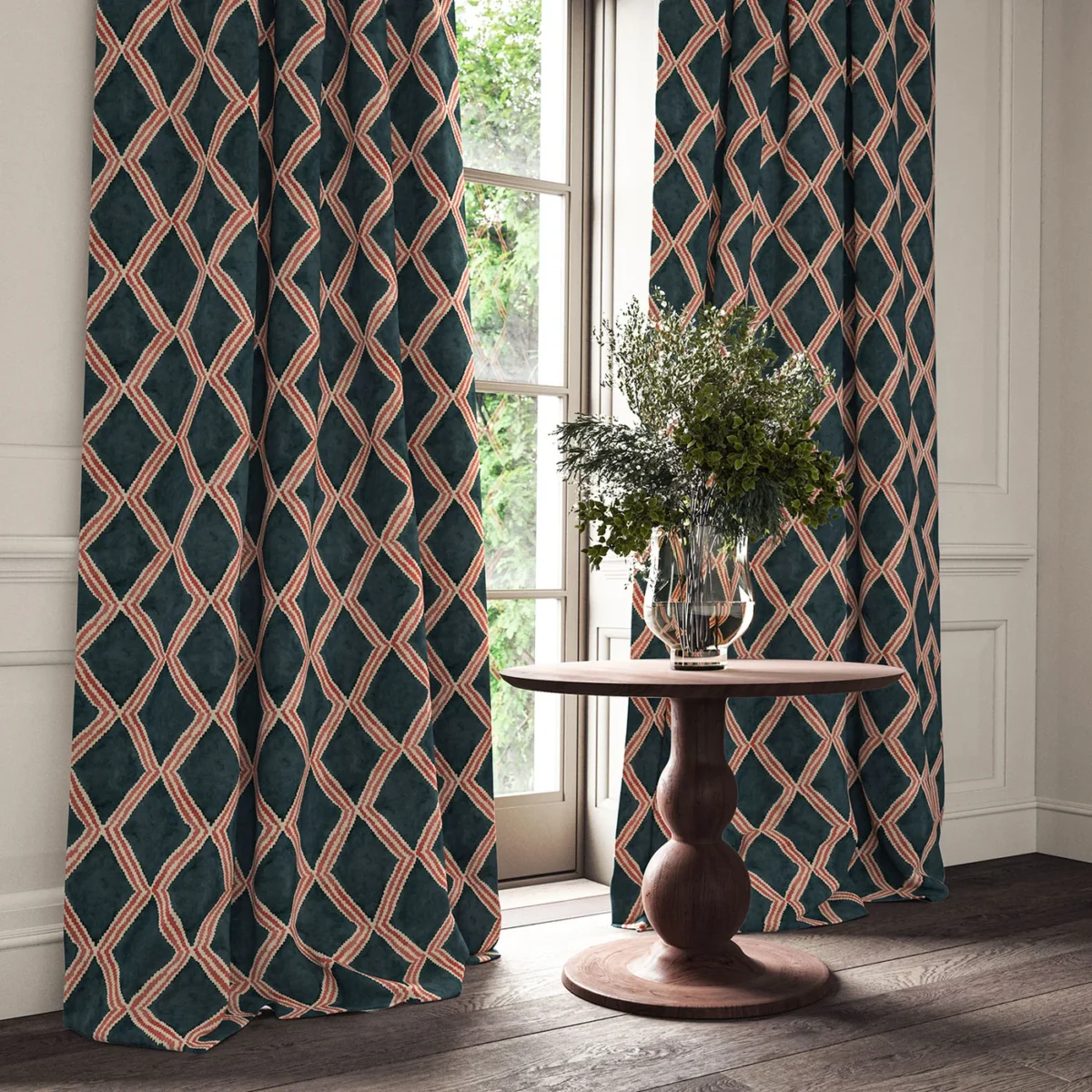 Inca Fabric - Midnight Berry by Inca Fabric from Linwood Fabrics Inca collection - blue geometric velvet-chenille