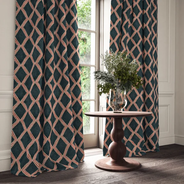 Inca Fabric - Midnight Berry by Inca Fabric from Linwood Fabrics Inca collection - blue geometric velvet-chenille