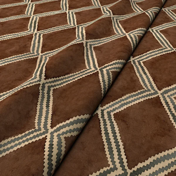 Inca Fabric - Mocha by Inca Fabric from Linwood Fabrics Inca collection - brown geometric velvet-chenille
