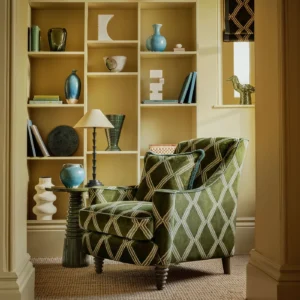 Inca Fabric from Linwood Fabrics Inca collection - green geometric velvet-chenille