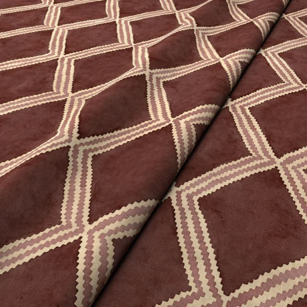 Inca Fabric - Plum Bronze by Inca Fabric from Linwood Fabrics Inca collection - brown geometric velvet-chenille