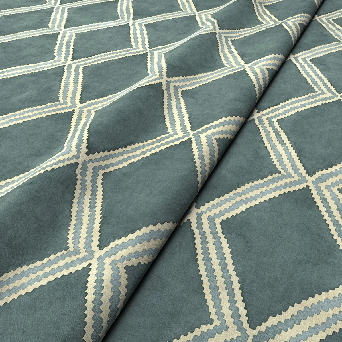 Inca Fabric - Silver Moonlight by Inca Fabric from Linwood Fabrics Inca collection - blue geometric velvet-chenille