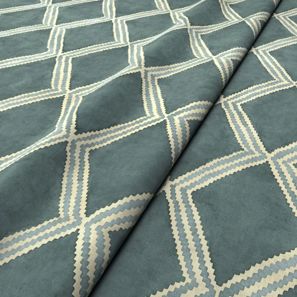Inca Fabric - Silver Moonlight by Inca Fabric from Linwood Fabrics Inca collection - blue geometric velvet-chenille