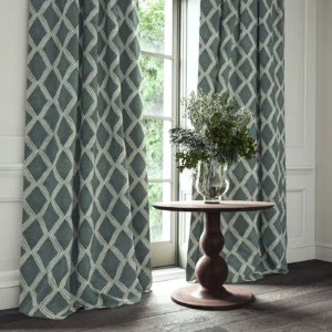 Inca Fabric from Linwood Fabrics Inca collection - blue geometric velvet-chenille
