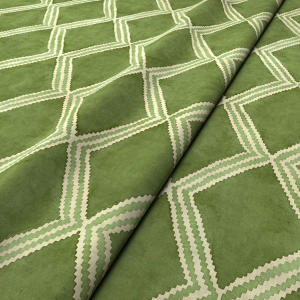 Inca Fabric from Linwood Fabrics Inca collection - green geometric velvet-chenille