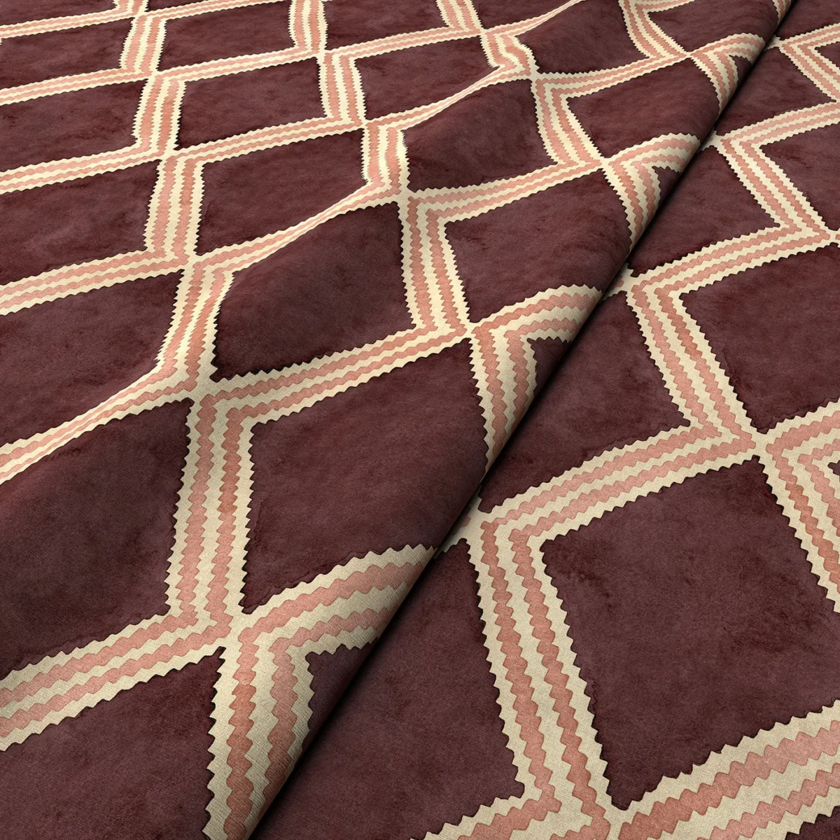 Inca Fabric from Linwood Fabrics Inca collection - purple geometric velvet-chenille