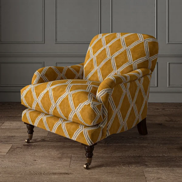 Inca Fabric from Linwood Fabrics Inca collection - yellow geometric velvet-chenille