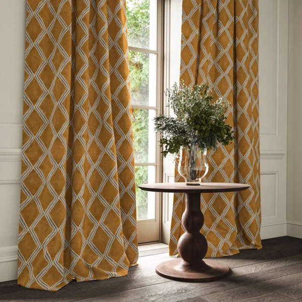 Inca Fabric from Linwood Fabrics Inca collection - yellow geometric velvet-chenille