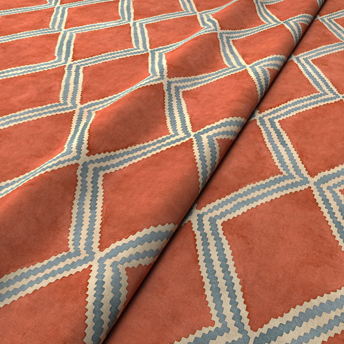 Inca Fabric from Linwood Fabrics Inca collection - orange geometric velvet-chenille