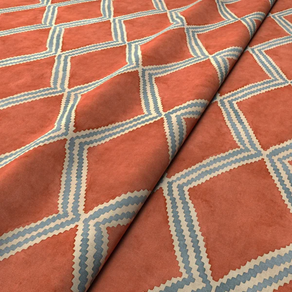 Inca Fabric - Vesuvius by Inca Fabric from Linwood Fabrics Inca collection - orange geometric velvet-chenille