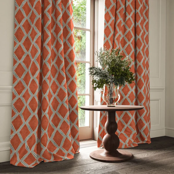 Inca Fabric - Vesuvius by Inca Fabric from Linwood Fabrics Inca collection - orange geometric velvet-chenille