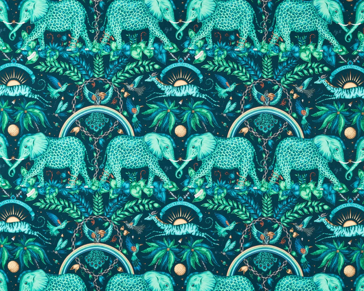 Indoor Outdoor Fabric - Teal by Indoor Outdoor Fabric from Clarke & Clarke Wild Escape Indoor Outdoor collection - green animal printed