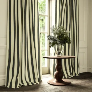 Lola Stripe Fabric from Linwood Fabrics Lola collection - black-grey striped linen