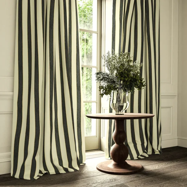 Lola Stripe Fabric from Linwood Fabrics Lola collection - black-grey striped linen