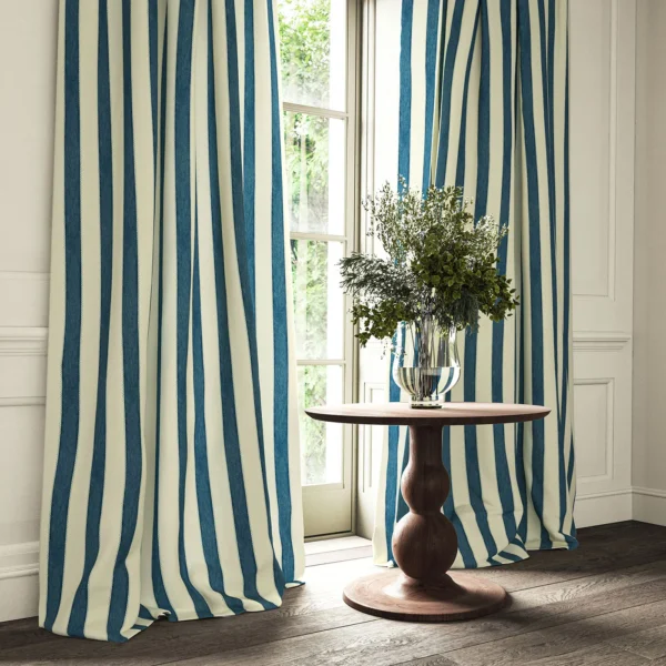 Lola Stripe Fabric from Linwood Fabrics Lola collection - blue striped linen