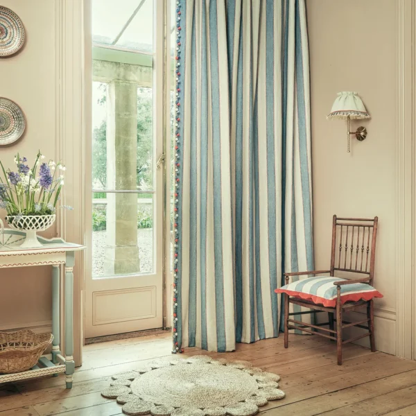 Lola Stripe Fabric from Linwood Fabrics Lola collection - blue striped linen