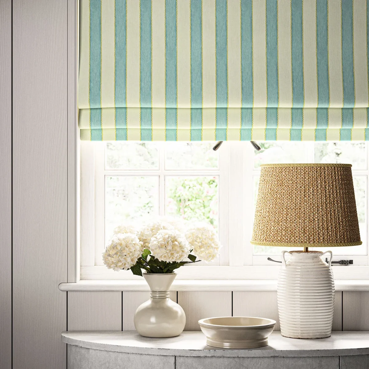 Lola Stripe Fabric - Everglade by Lola Stripe Fabric from Linwood Fabrics Lola collection - blue striped linen