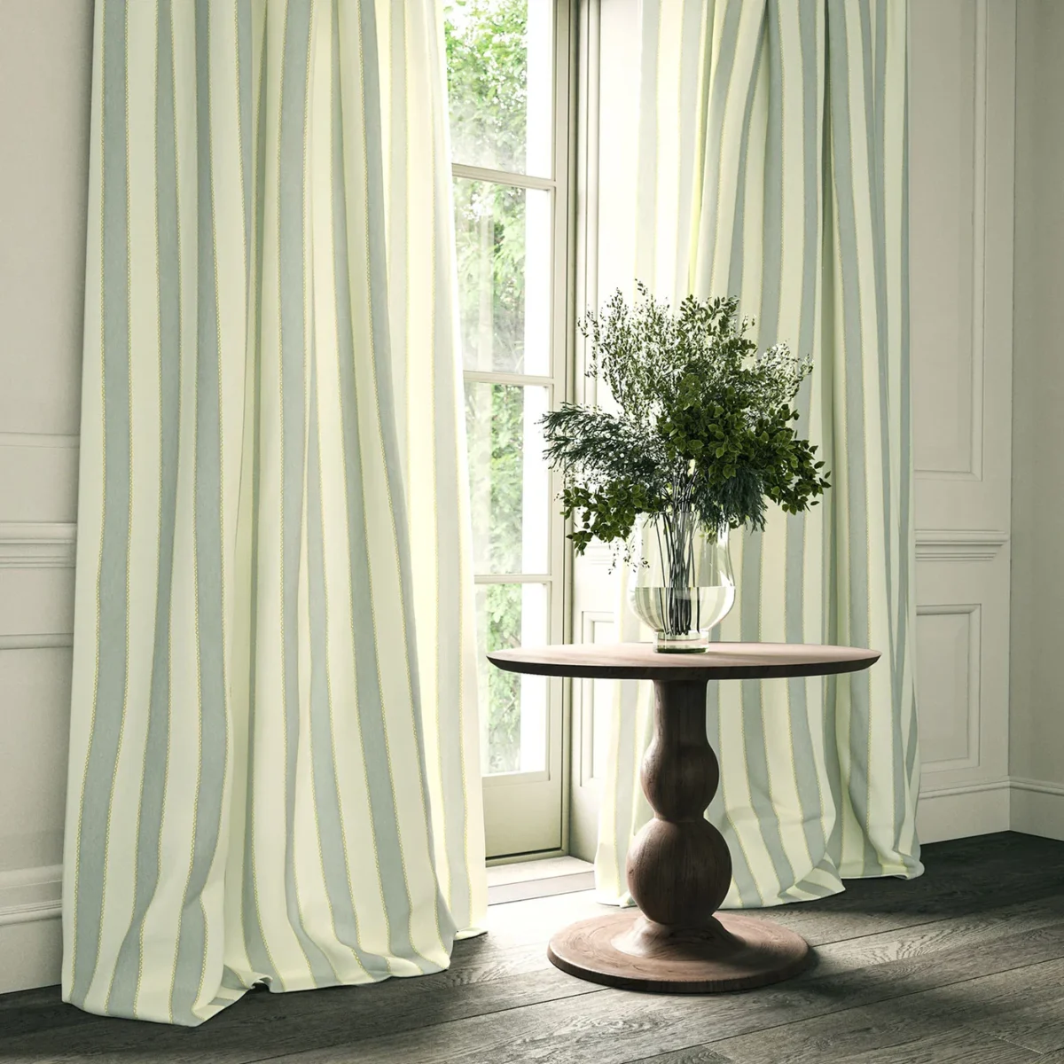 Lola Stripe Fabric - Moonbeam by Lola Stripe Fabric from Linwood Fabrics Lola collection - blue striped linen