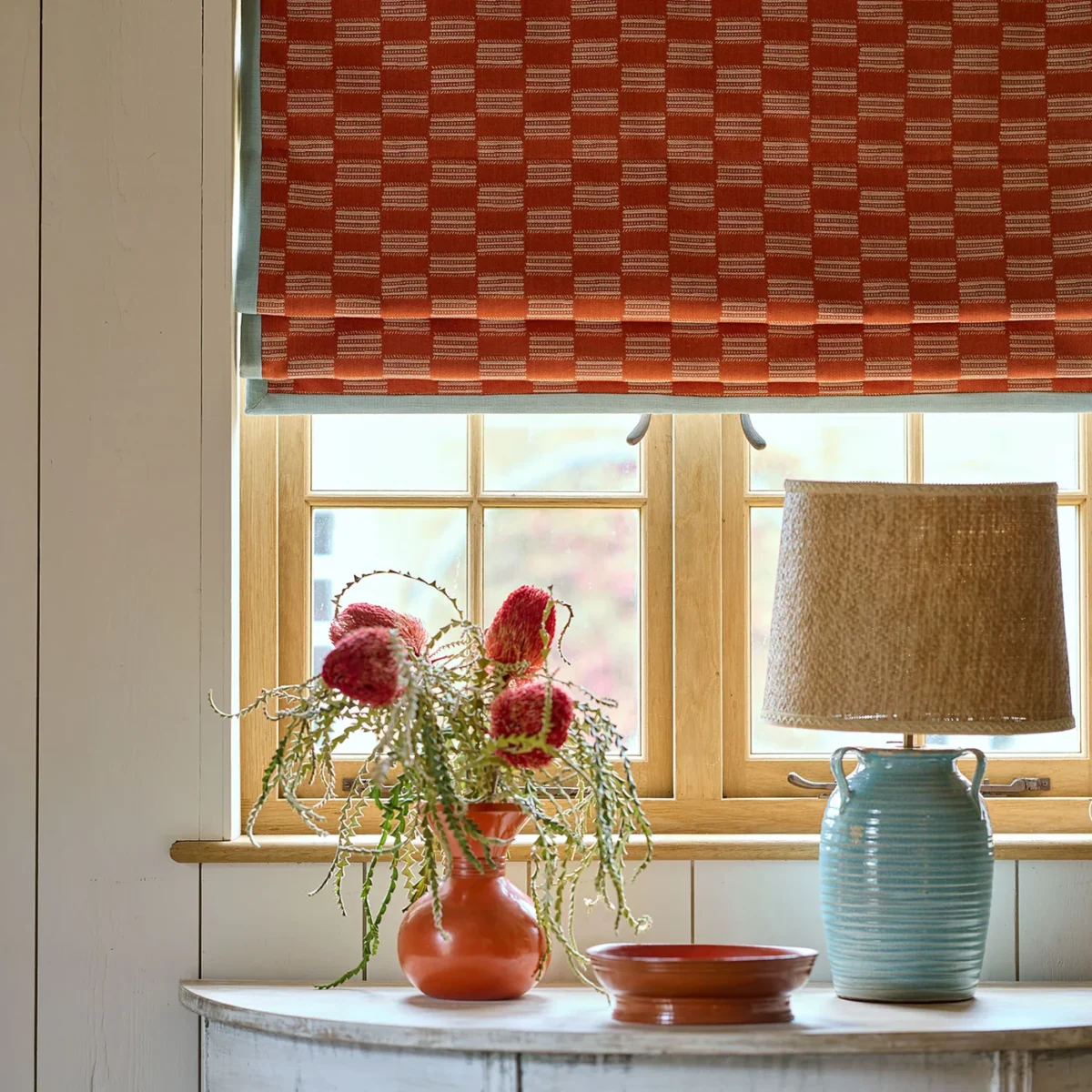 Strata Fabric from Linwood Fabrics Chesil collection - red checked woven