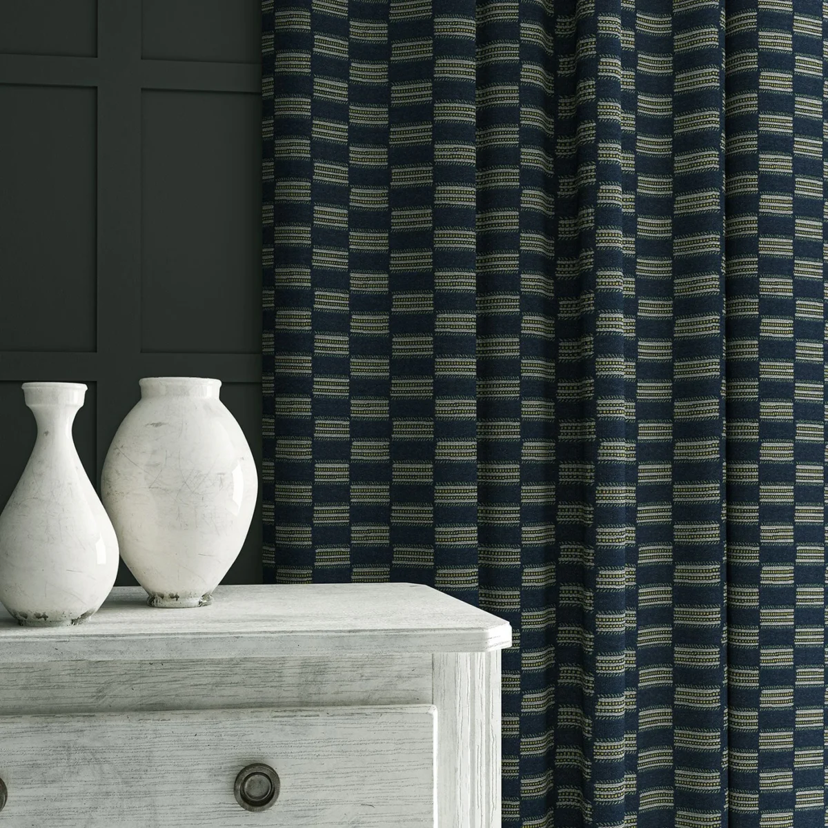 Strata Fabric - Denim by Strata Fabric from Linwood Fabrics Chesil collection - blue checked woven