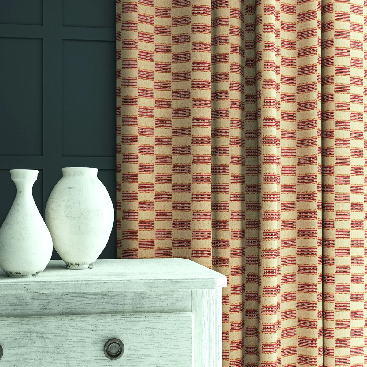 Strata Fabric - Raspberry Sundae by Strata Fabric from Linwood Fabrics Chesil collection - red checked woven