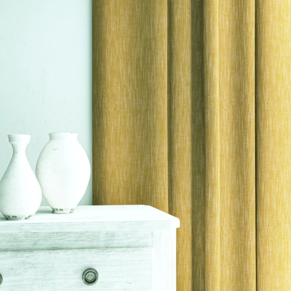 Pluto Fabric - Butterscotch by Pluto Fabric from Linwood Fabrics Pluto collection - yellow plain woven