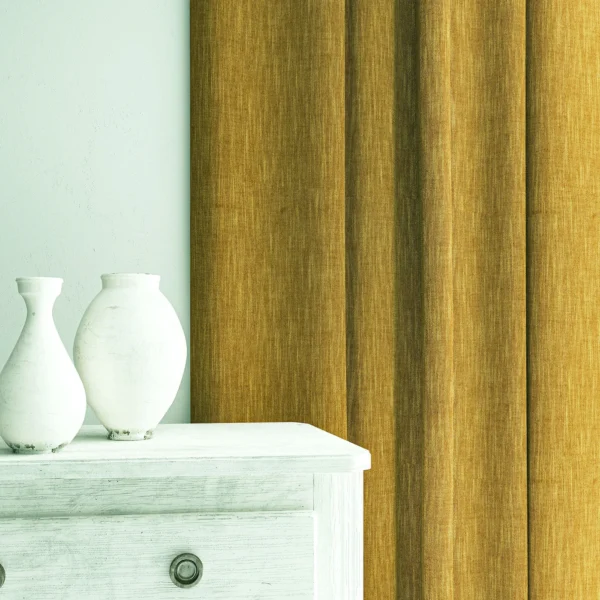 Pluto Fabric - Flaxen by Pluto Fabric from Linwood Fabrics Pluto collection - yellow plain woven