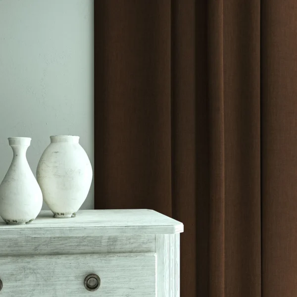 Pluto Fabric - Cafe Noir by Pluto Fabric from Linwood Fabrics Pluto collection - brown plain woven
