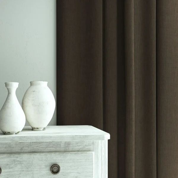 Pluto Fabric - Dark Truffle by Pluto Fabric from Linwood Fabrics Pluto collection - black-grey plain woven