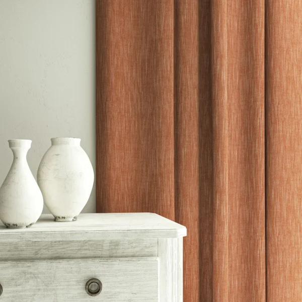 Pluto Fabric - Coral by Pluto Fabric from Linwood Fabrics Pluto collection - orange plain woven