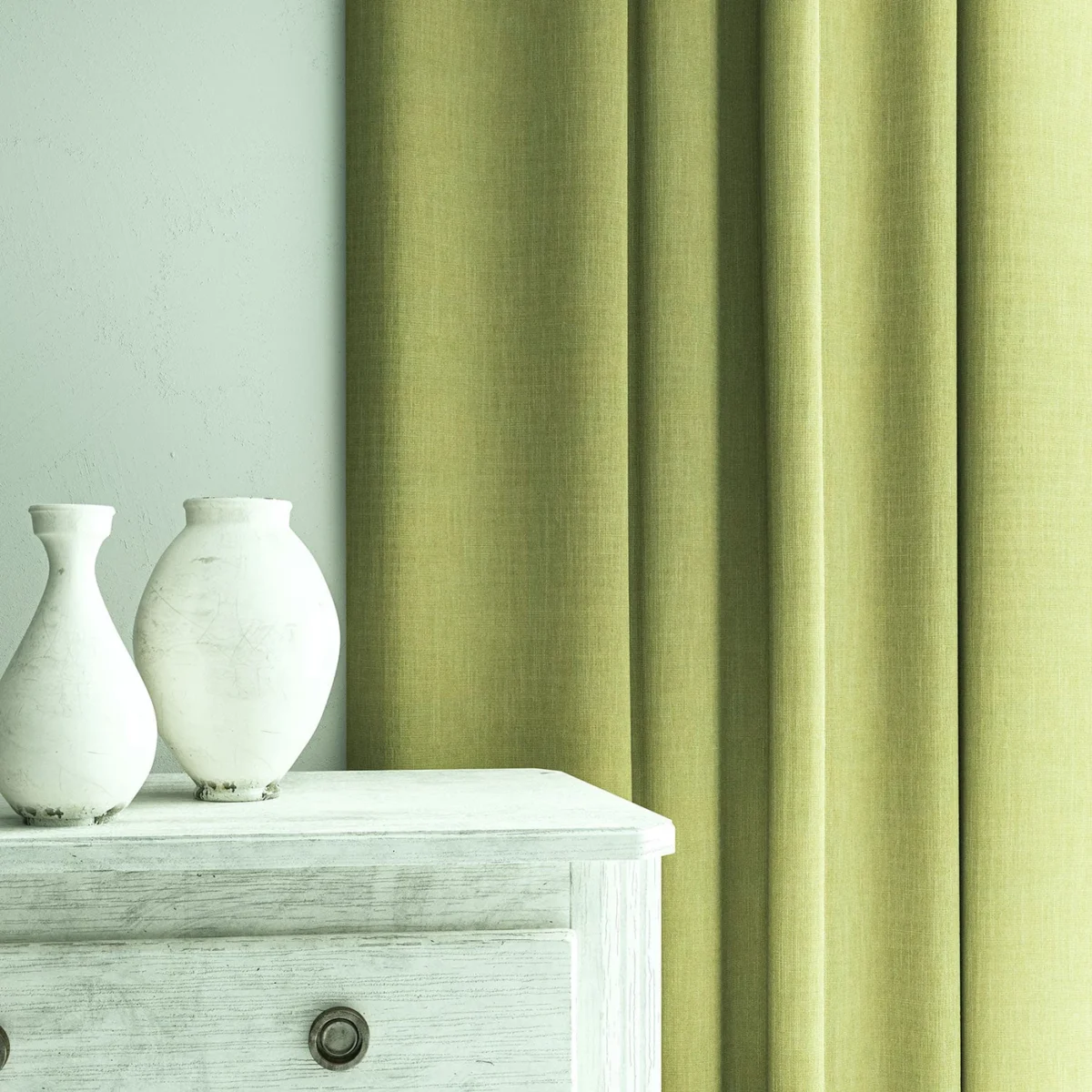 Pluto Fabric - Matcha by Pluto Fabric from Linwood Fabrics Pluto collection - green plain woven