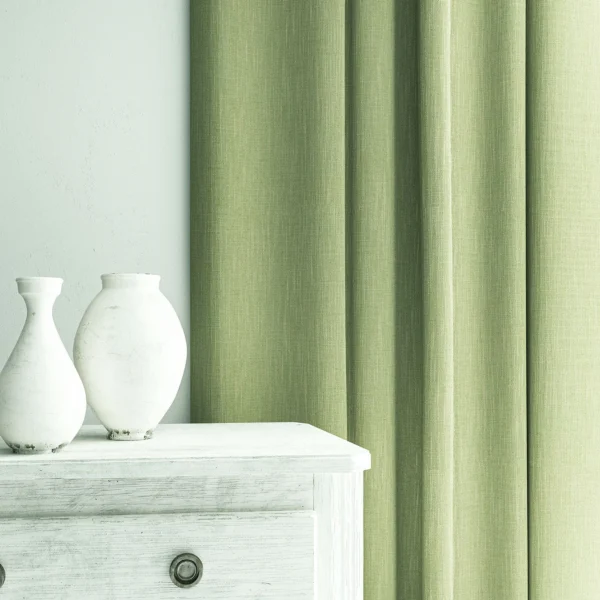 Pluto Fabric - Eucalyptus by Pluto Fabric from Linwood Fabrics Pluto collection - green plain woven