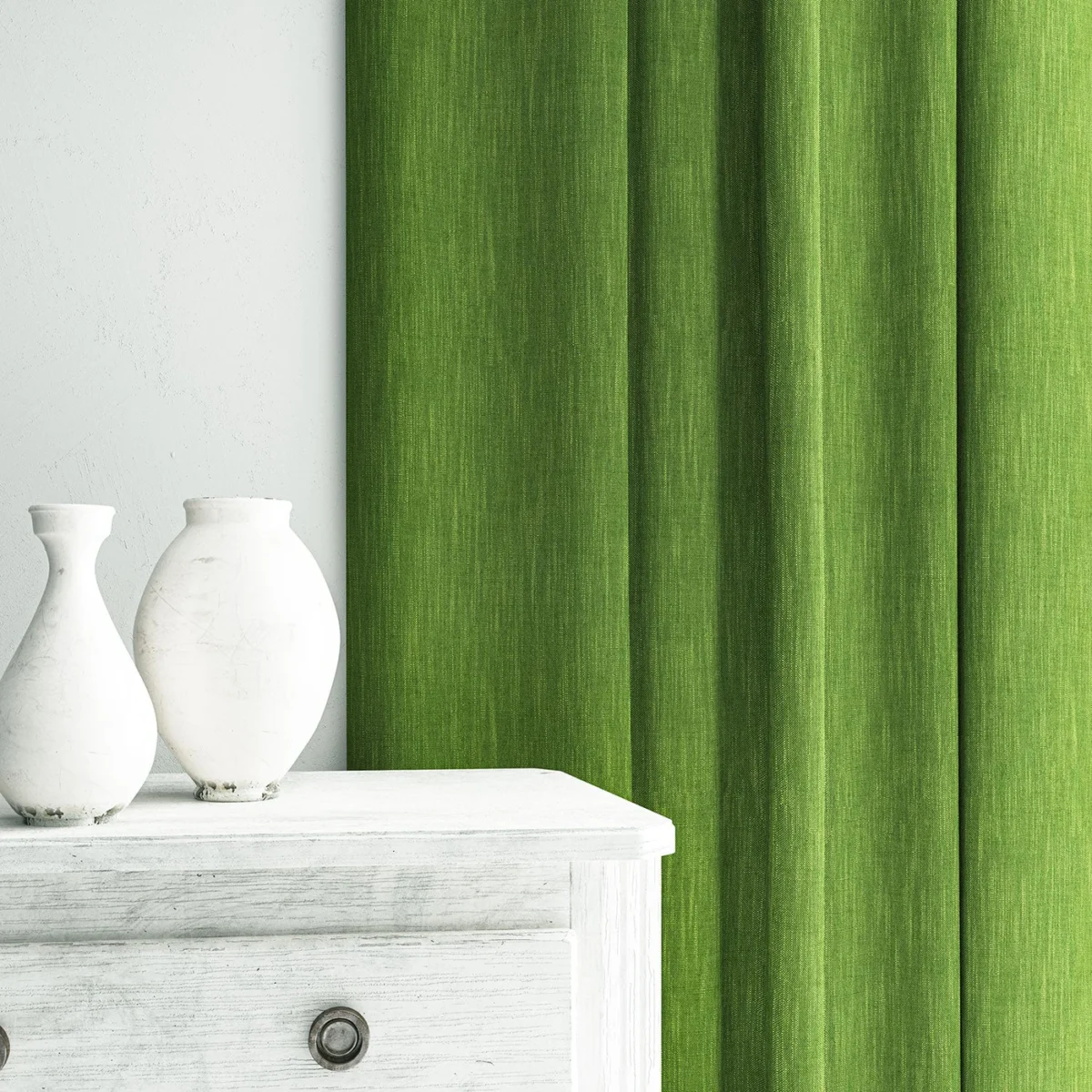 Pluto Fabric - Peridot by Pluto Fabric from Linwood Fabrics Pluto collection - green plain woven